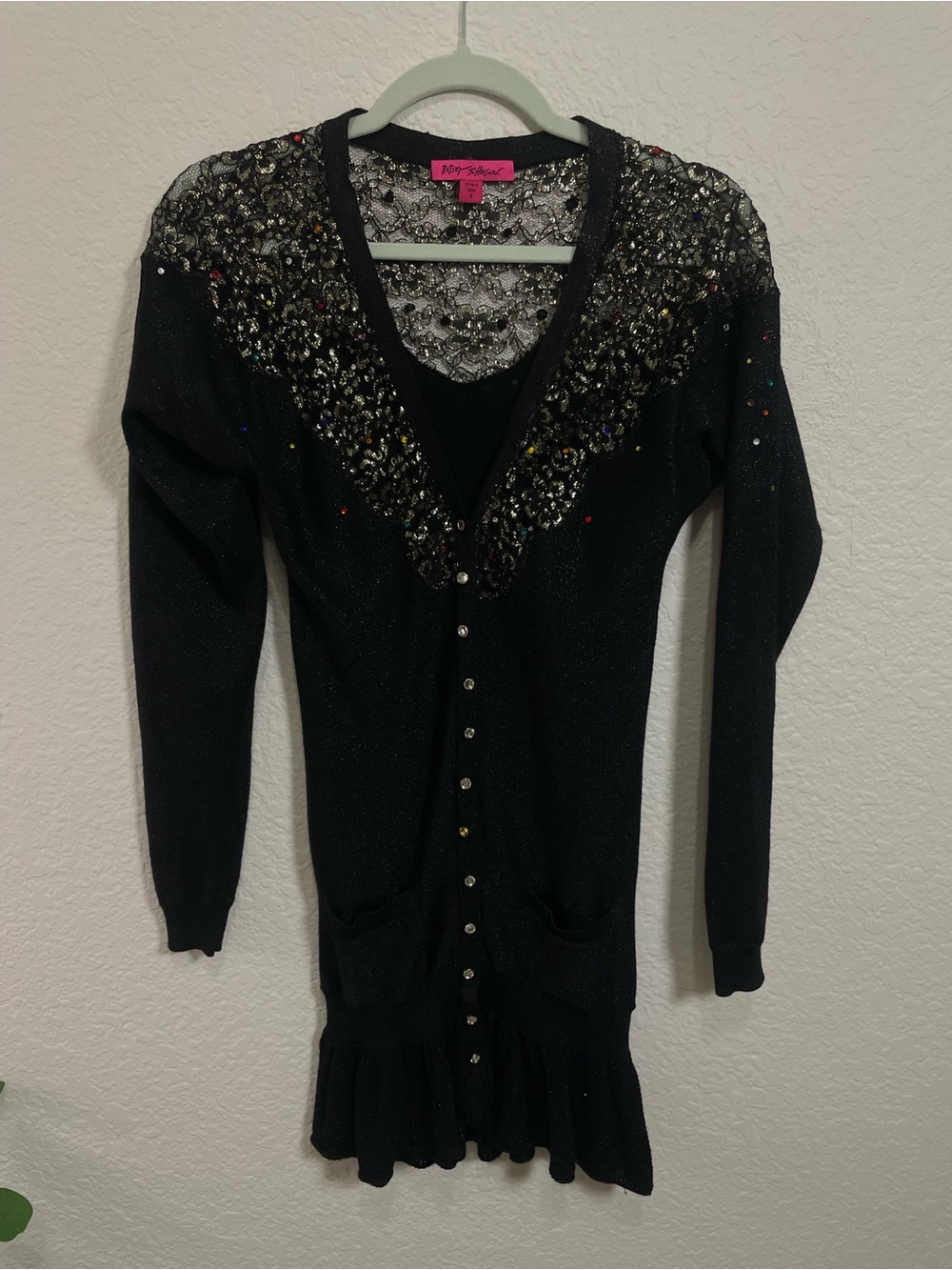 Betsey Johnson Sparkle Lace Cardigan Sweater | Y2K Glam Fairy Grunge Vintage